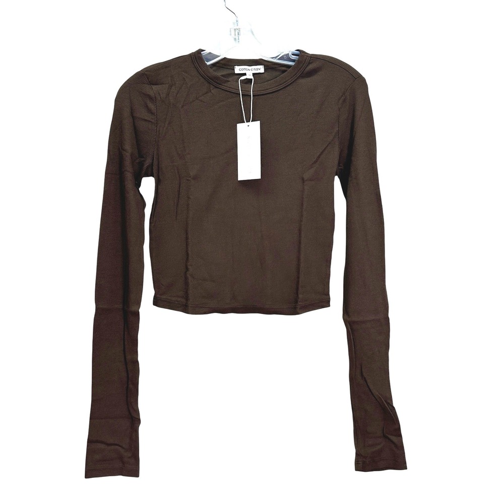 Cotton Citizen Verona Crop Shirt Espresso Brown Ribbed Long Sleeve W214564 NEW M